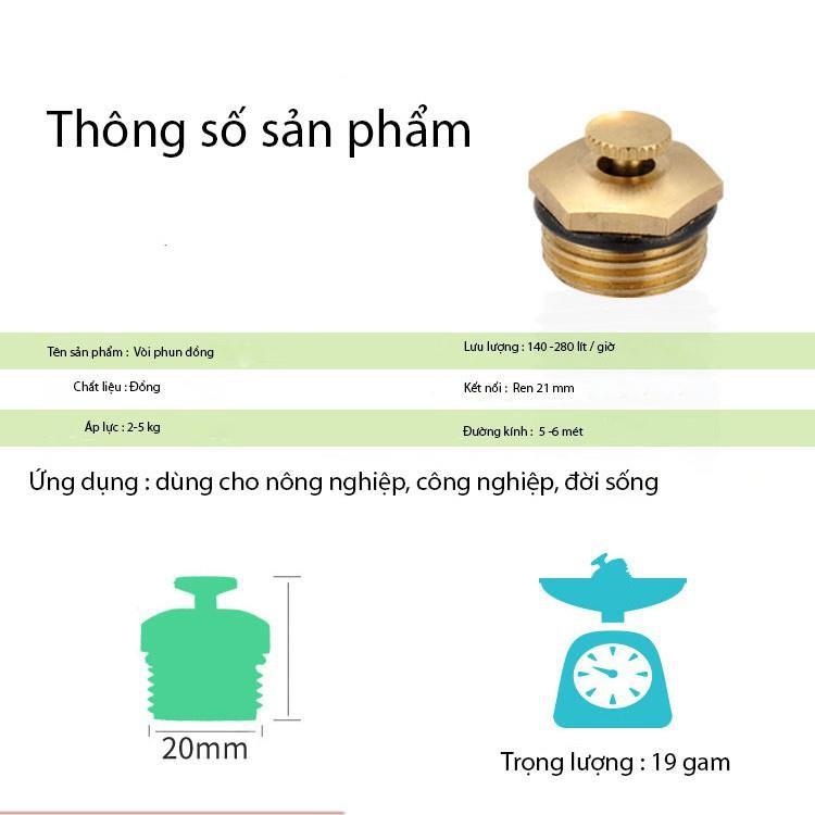 Bộ 10 béc phun sương bằng đồng nguyên chất hình cánh quạt ( ren ngoài 21mm) bán kính lên tới 6-8 mét 206789