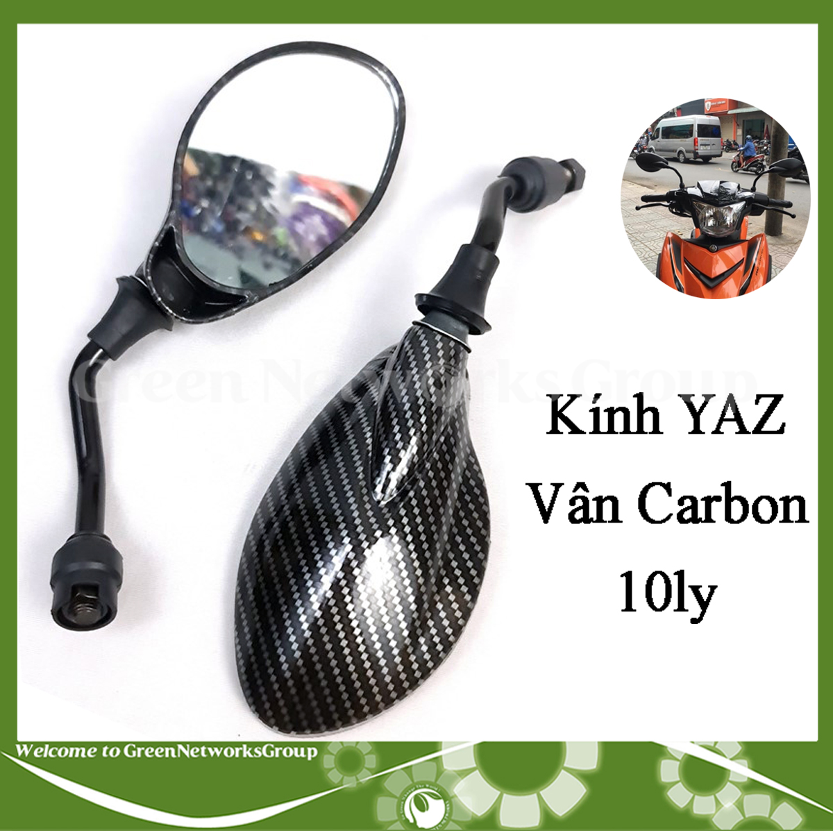 Cặp kính chiếu hậu YAZ vân carbon chân 10 ly cho các loại xe Green Networks Group