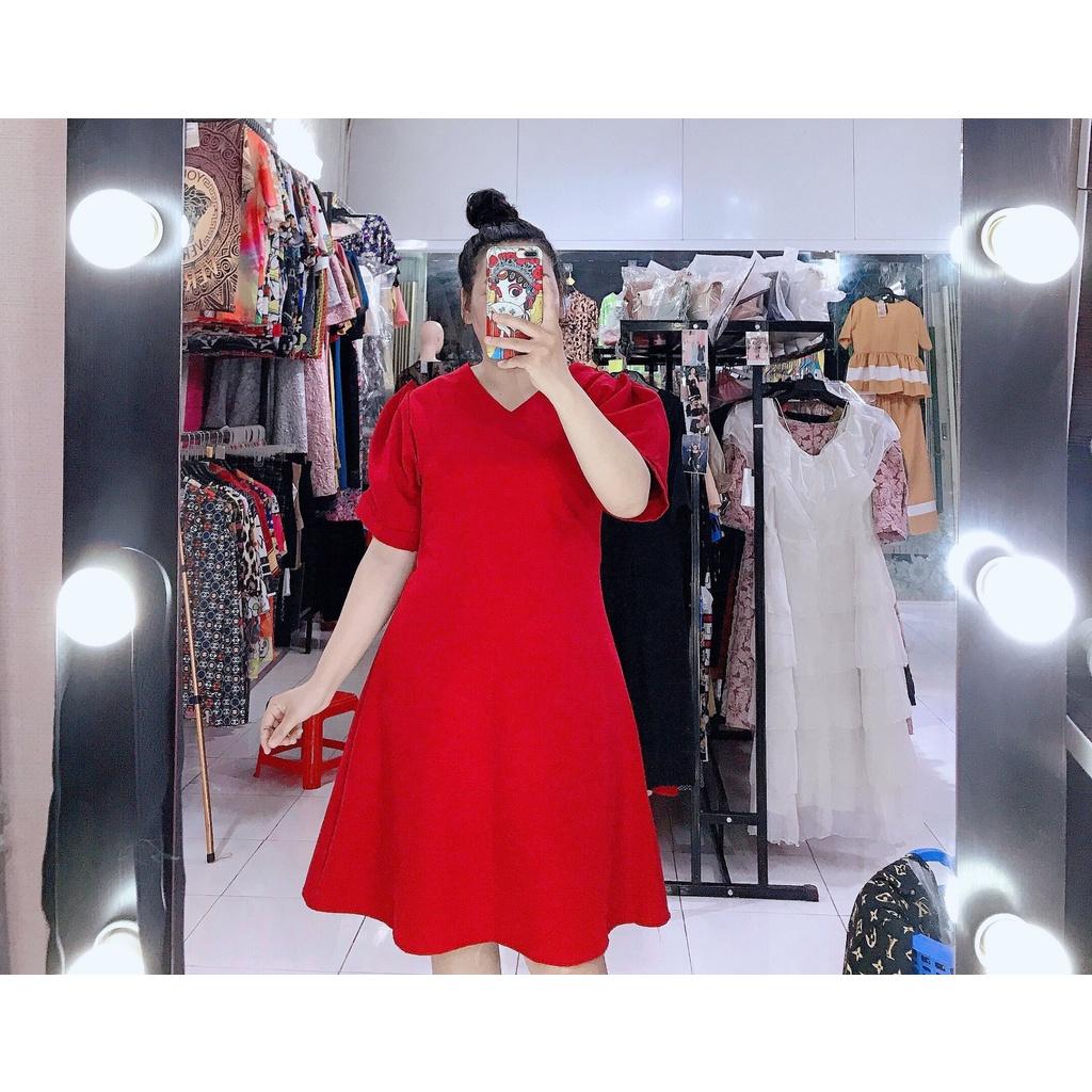 ĐẦM BIGSIZE ĐỎ CỔ TIM TAY NGẮN KIỂU