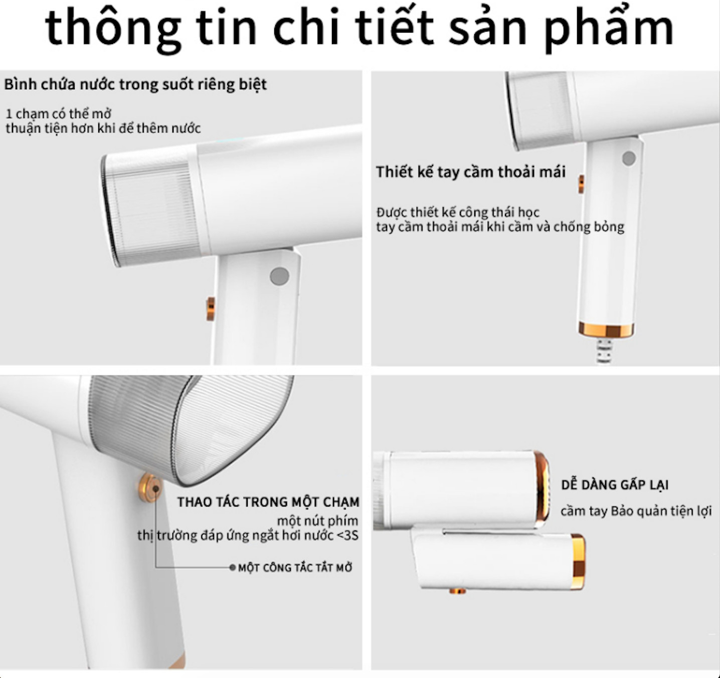 Bàn Ủi Hơi Nước Cầm Tay Cao Cấp, Bàn Là Hơi Nước Cầm Tay 1000w, Bàn Ủi Hơi Nước Gấp Gọn Nhét Vali Du Lịch Tiện Lợi,  Ủi Phẳng Mọi Chất Vải, Không Gây Mỏi Tay Khi Dùng, Chế Độ Là Thông Minh