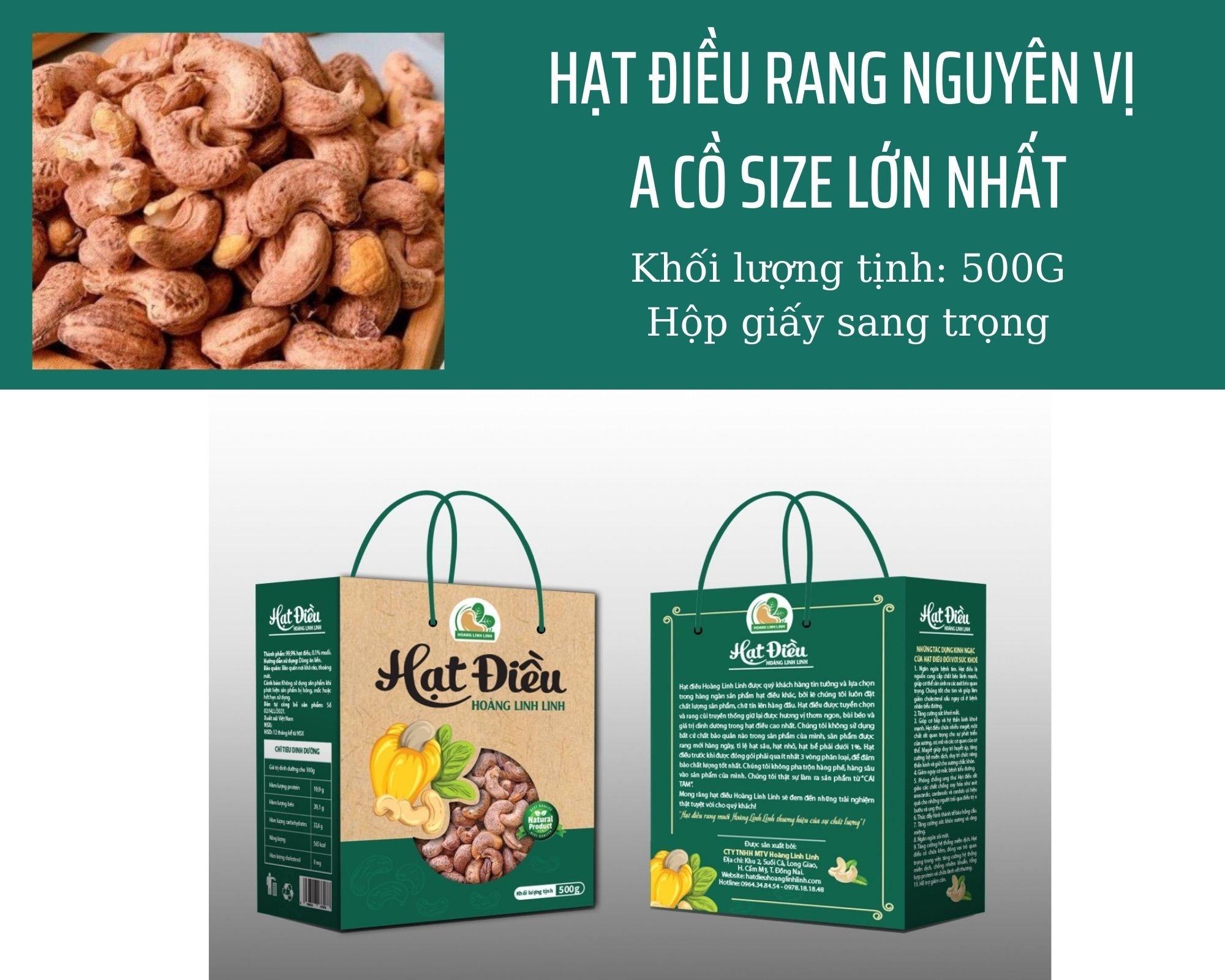 HẠT ĐIỀU NGUYÊN VỊ LOẠI A  - TÚI GIẤY 500G - 500g
