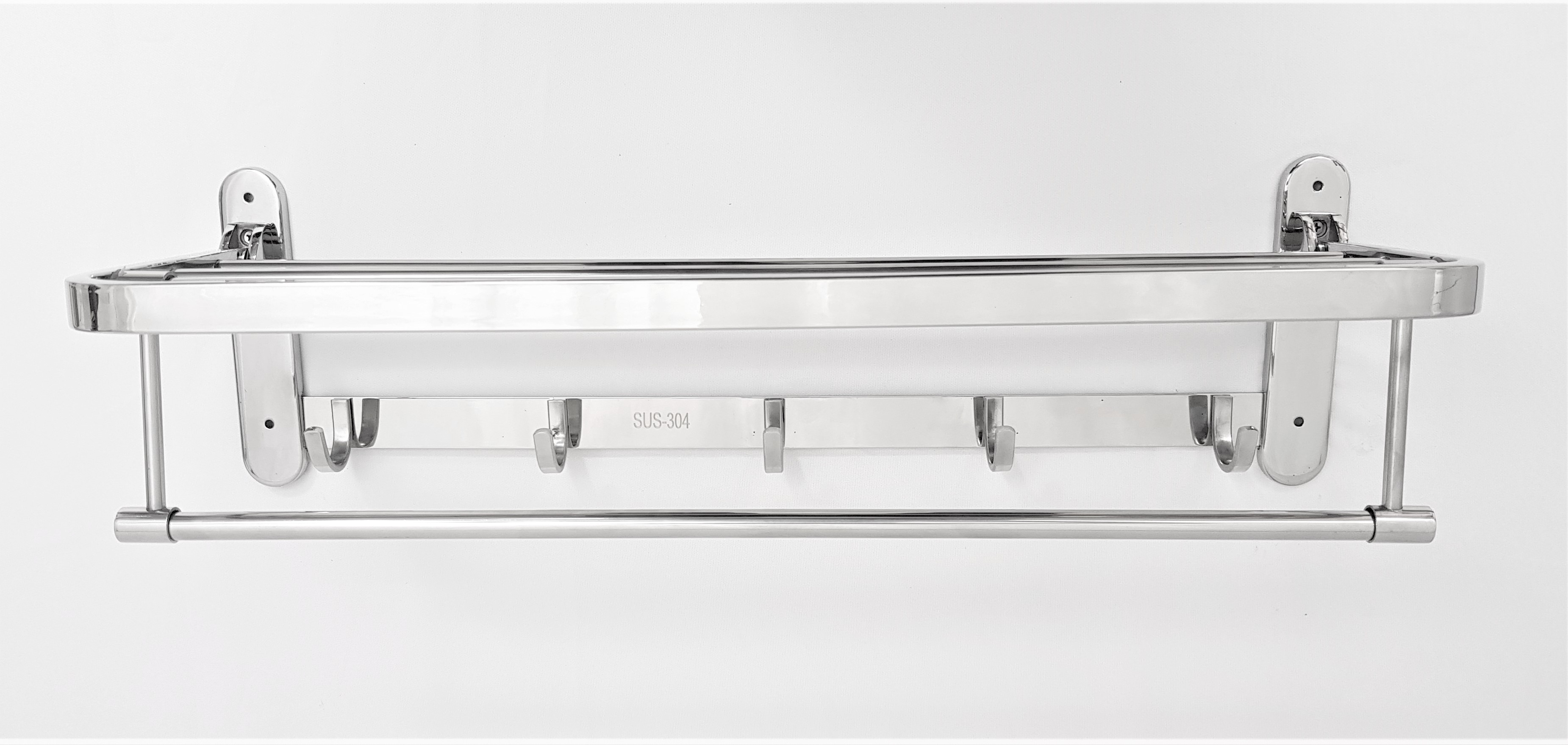 Máng khăn đôi gấp có móc inox 304 dạng bo cong