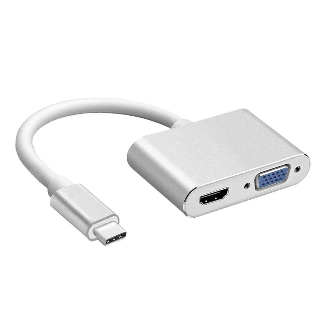 2 In 1 USB Type-C To HDMI 4K VGA Adapter For MacBook Projector HDTV Silver