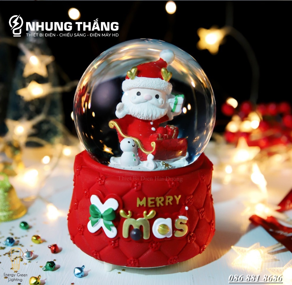 Quà Tặng Giáng Sinh - Quả Cầu Tuyết Phát Nhạc Ông Già Noel Và Người Tuyết - Siêu Dễ Thương - Tặng Pin - Size To Nhất