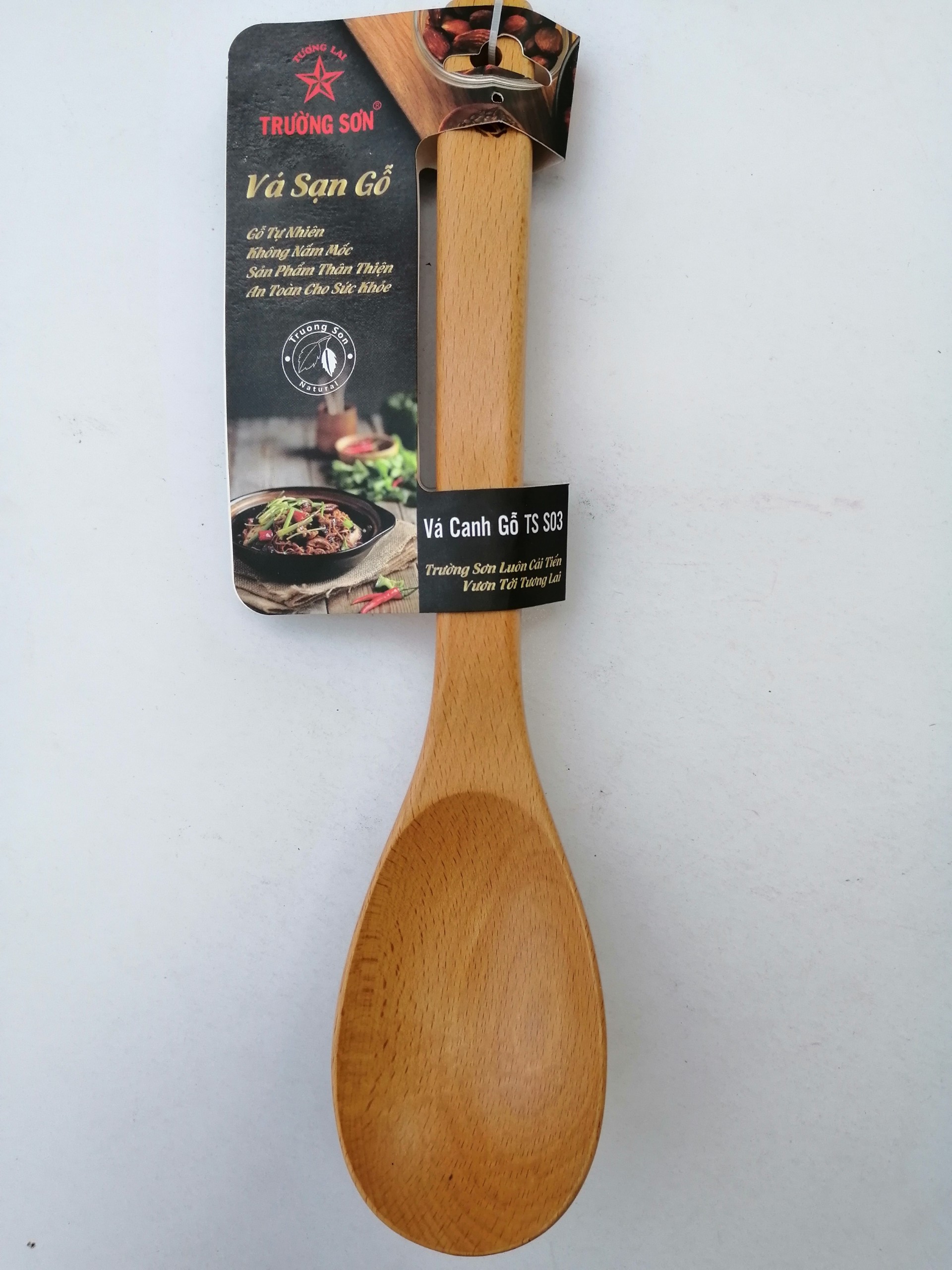 Muỗng Múc Canh Rau Có Đế Chân - Vá Gỗ TS03 ( 30 x 6.5 cm ) - Đồ Gỗ Nhà Bếp Thương Hiệu Trường Sơn