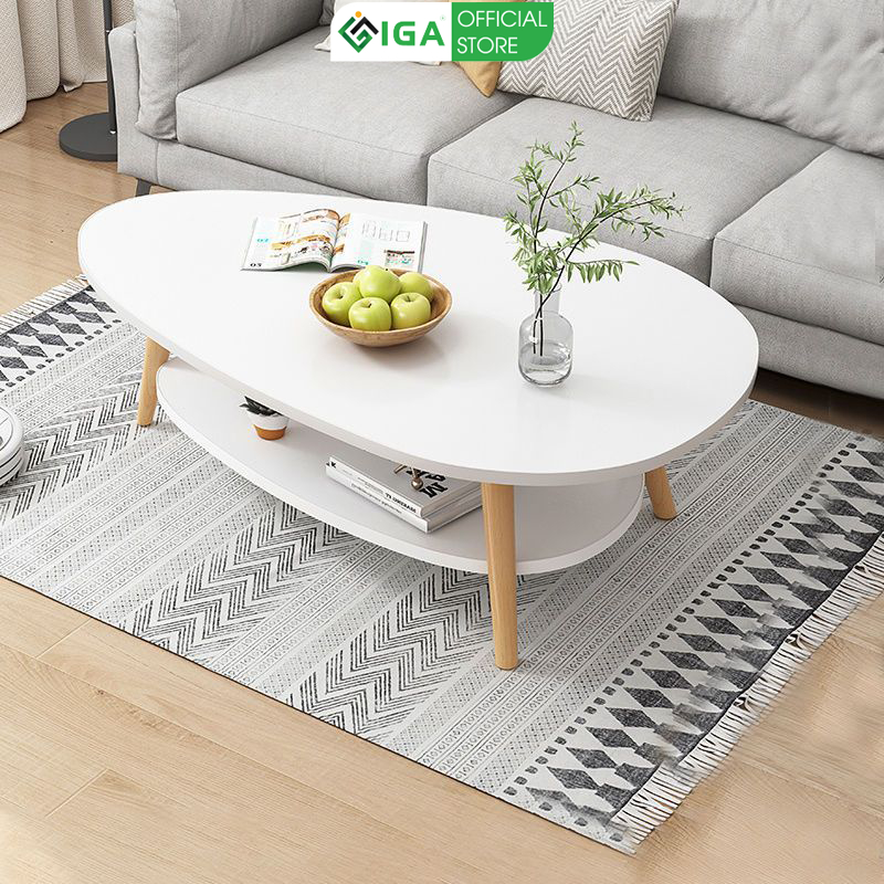 Bàn Trà Sofa 2 Tầng Mặt Gỗ Mdf Chân Gỗ Sồi, Phong Cách Bắc Âu Thương Hiệu Iga - 2 Tầng
