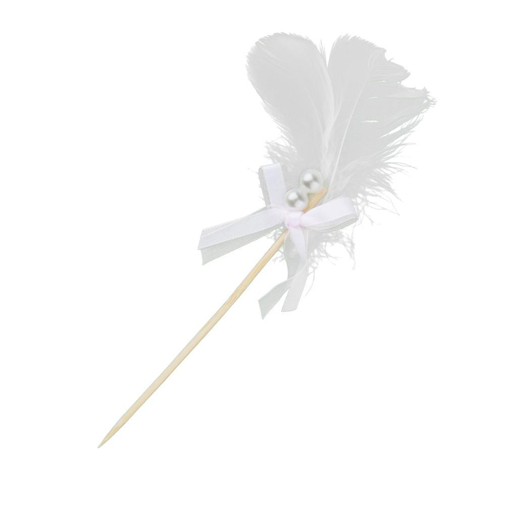 Cake Topper Insert Sticks with Feather Wedding Party Cake Decoration White