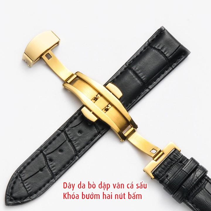 Dây đồng hồ ️️ da bò thật dập vân cá sấu full hộp gỗ, 4 chốt kèm dụng cụ thay dây