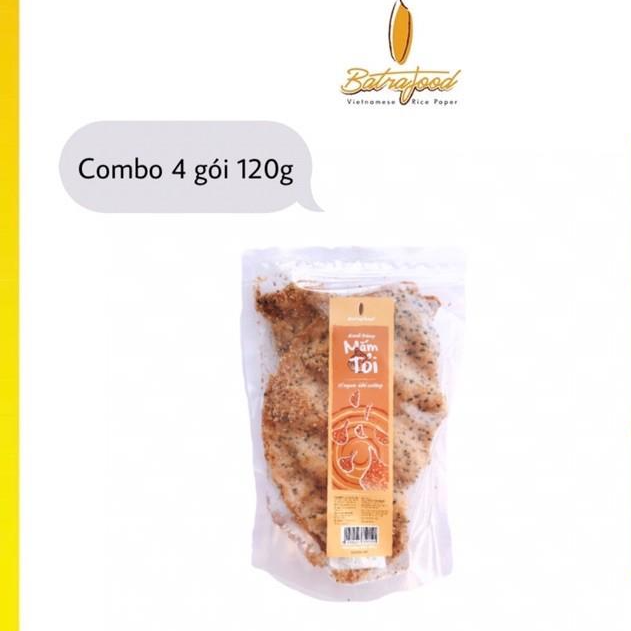 Combo 4 Bánh Tráng Nướng Mắm Tỏi Batrafood 120 G món ăn vặt ngon tuyệt cho dân văn phòng, học sinh, mồi nhậu siêu ngon, bổ dưỡng, ăn kiêng được