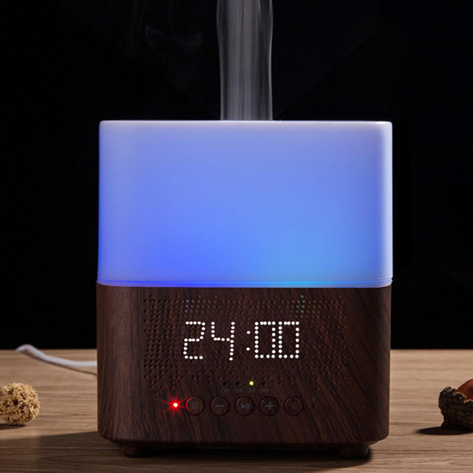 Wood Grain Air Humidifier Diffuser with Blueteeth Speaker Aromatherapy Atomization Alarm Clock Essential Oil Diffuser for Home Living Room