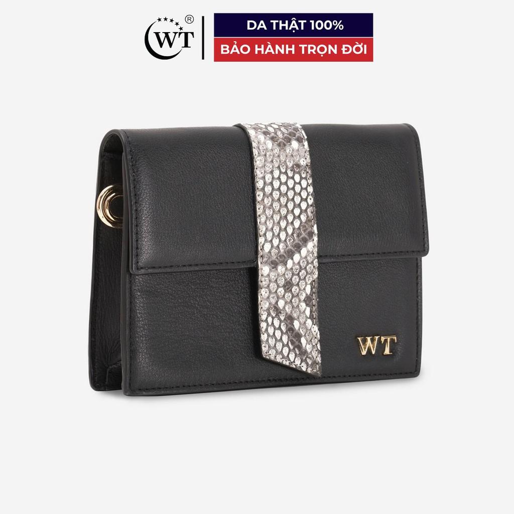 Túi Xách Nữ Có Quai Đeo Da Bò Phối Da Trăn Cao Cấp Màu Đen WT Leather 050199102