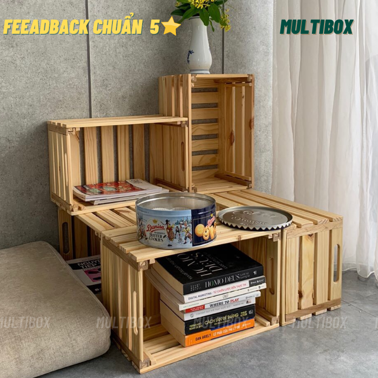 Thùng Gỗ Pallet, Thùng Gỗ Đa Năng Lắp Ráp, Hộp Khay Gỗ Pallet Decor Làm Đôn Chậu Gỗ, Bàn Trà, Thùng Đựng Đồ Chơi Size 40x22x16cm