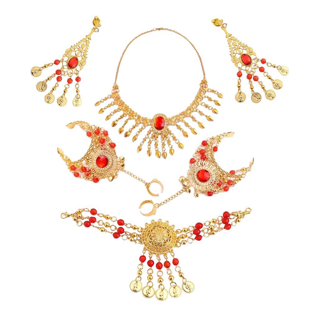 Belly Dance Jewelry Set - Earrings Necklace Head Chain Bracelet Ear Clip