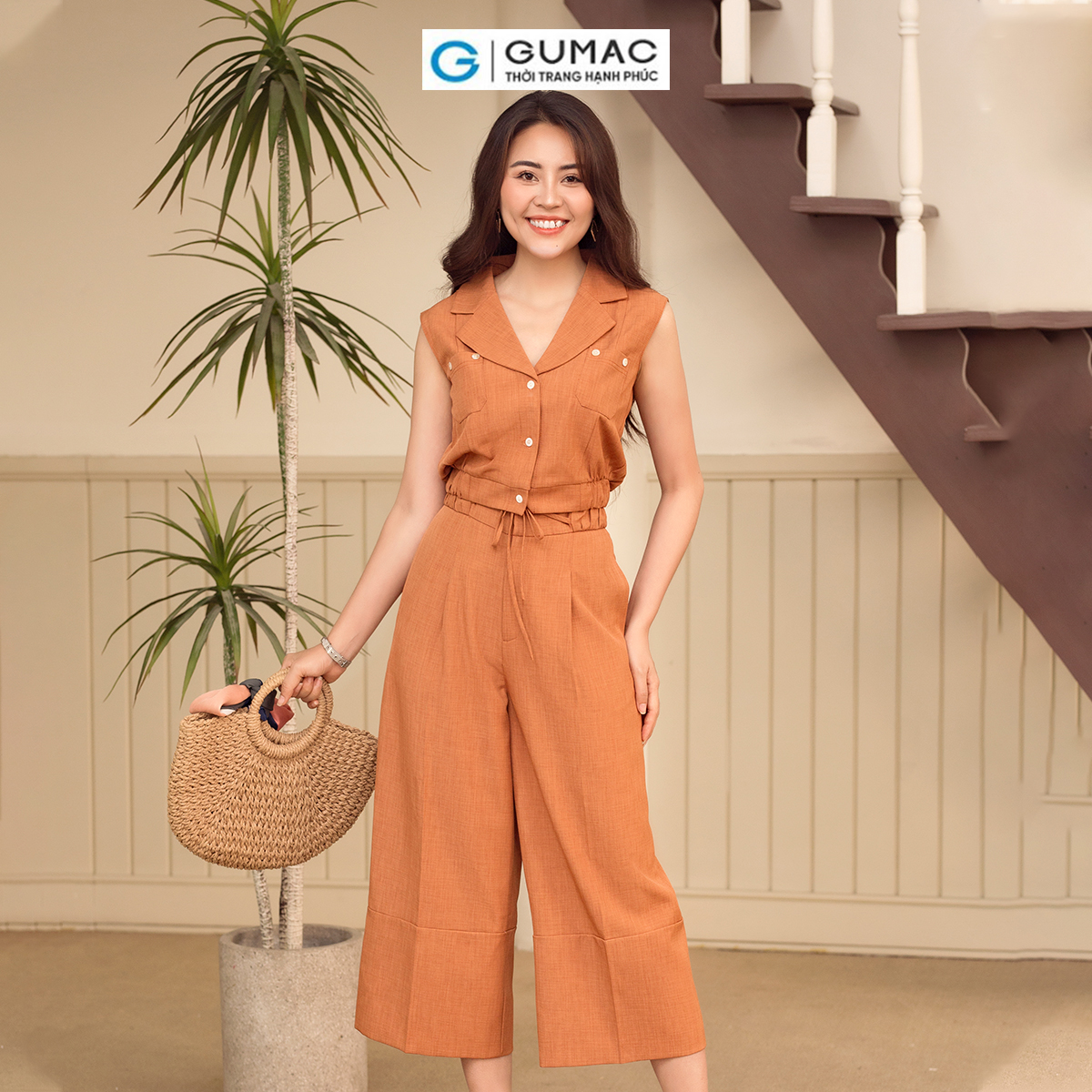 Set lẻ Áo lửng túi đắp thời trang GUMAC AD06004 - Quần culottes thắt nơ thời trang GUMAC QD06005