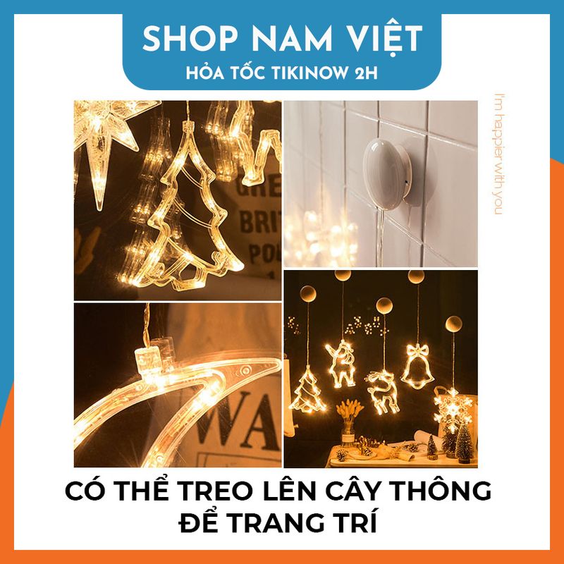 Dây Đèn Led Treo Hình Bông Tuyết, Chuông, Trăng Sao Trang Trí Giáng Sinh - Chính Hãng NAVIVU