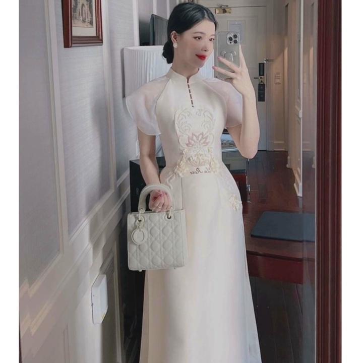 Áo Dài Cách Tân tiểu Thư Sang Chảnh La Rose Đính Kết Lên Form Chuẩn Đi Dự Tiệc