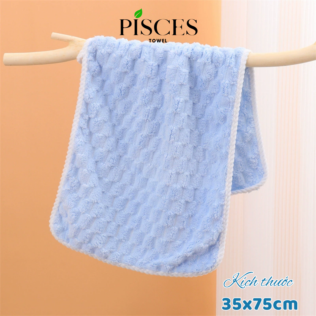 Khăn Mặt PISCES TOWEL 35x75cm Ô Chữ Nhật Cotton Mềm Mại, Khăn Spa Yoga Gym Thể Thao Thấm Hút Mồ Hôi - Xanh dương, Xanh dương
