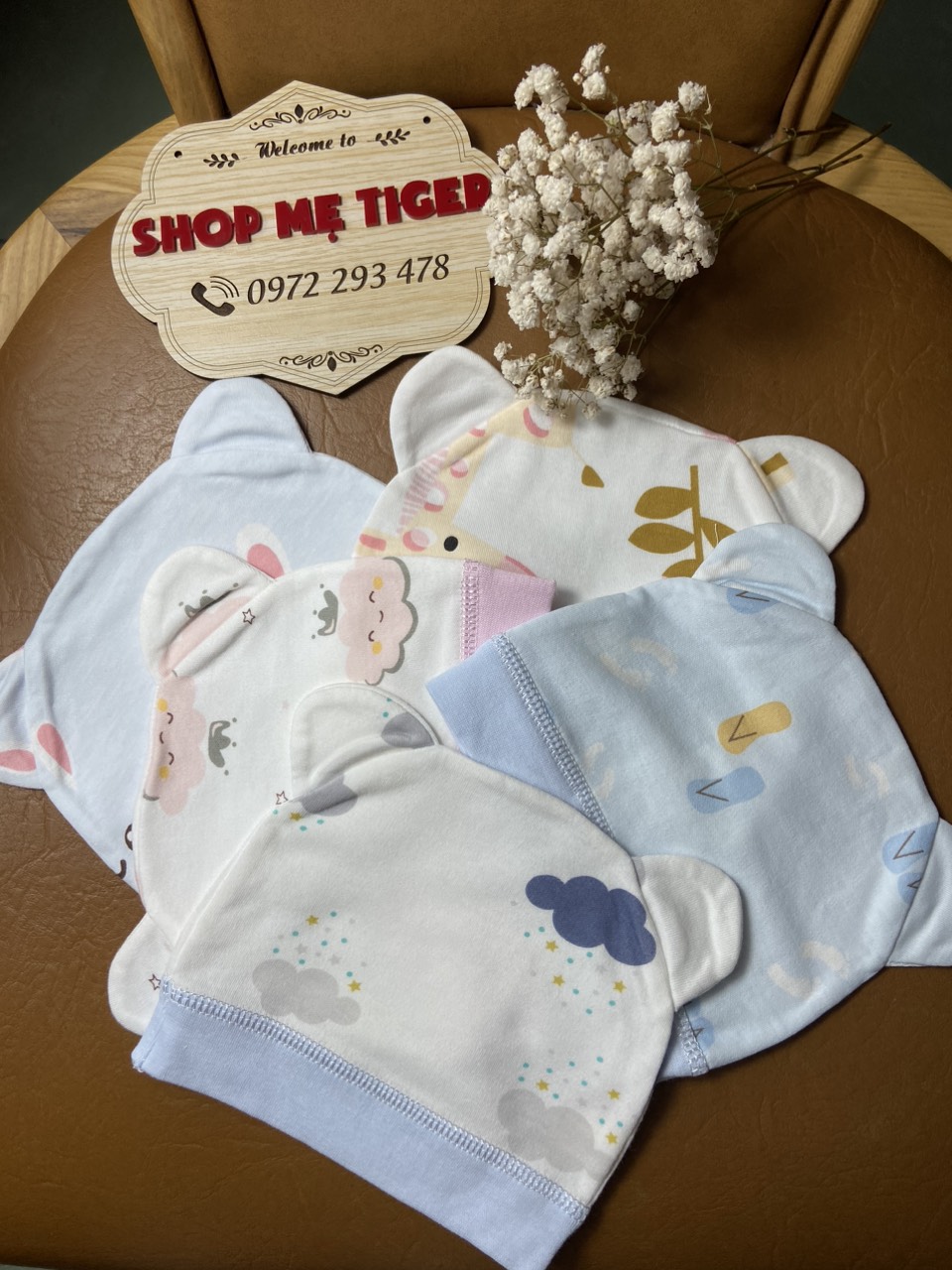 Nón vải cotton cao cấp mềm co dãn tốt, thoáng mát cho bé từ 0-6 tháng