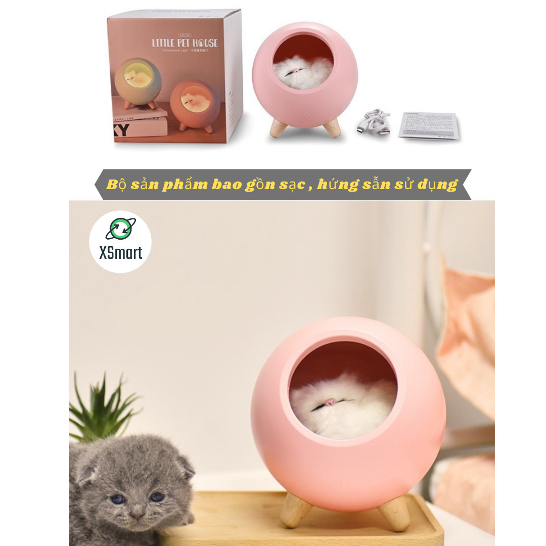 Đèn Ngủ Trang Trí XSmart Tích Hợp Loa Bluetooth Không Dây Mèo Con Cute Màu Hồng Chỉnh Được Độ Sáng - Hàng Chính Hãng