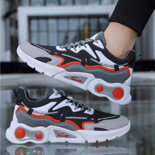 Giày Thể Thao Nam MENDO - Giày Sneaker Màu Đen - Đen Đỏ , Giày Thể Thao Dệt Kim, Nhẹ Nhàng, Êm Ái - G5090