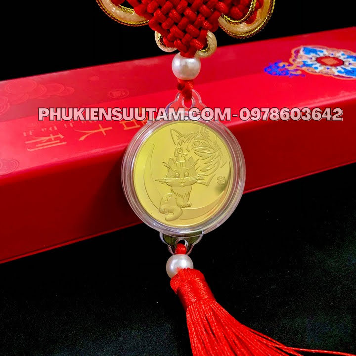 Dây Treo Đồng Xu Con Mèo Vàng, kích thước: 33cmx4.5cm, màu vàng - SP005767