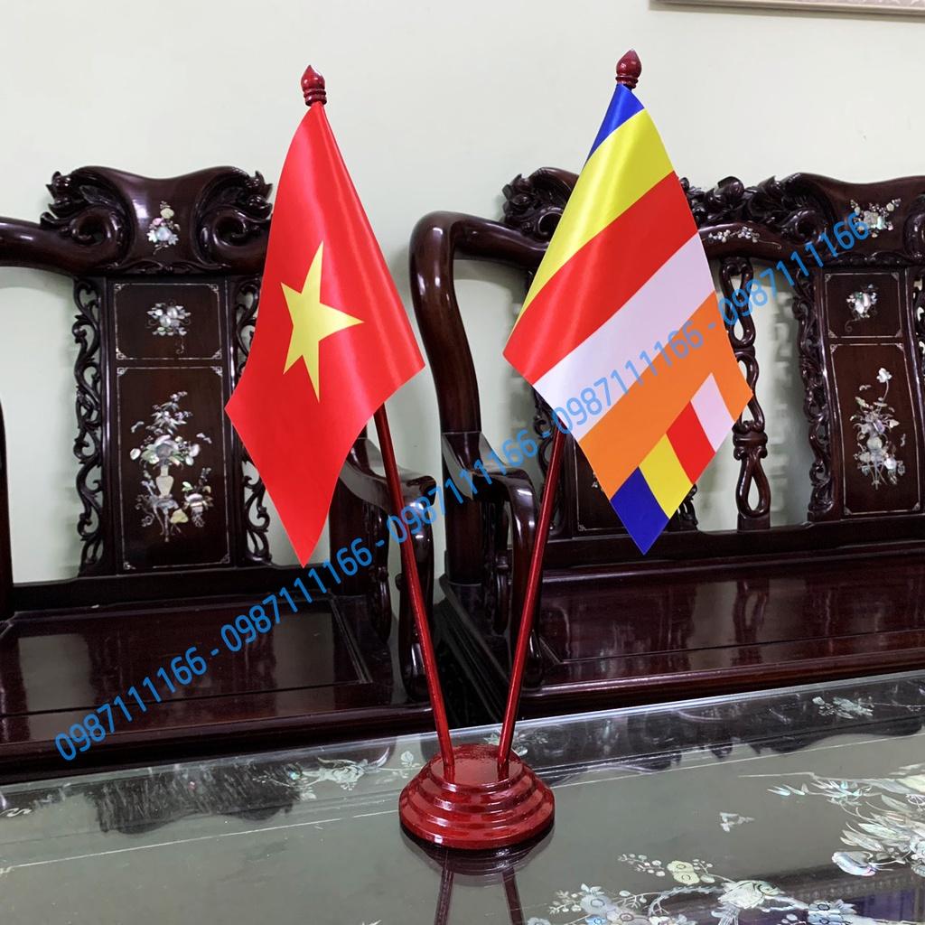 Cờ Để Bàn Đế gỗ Cắm 2 cờ Việt Nam - PG In Kỹ Thuật Số