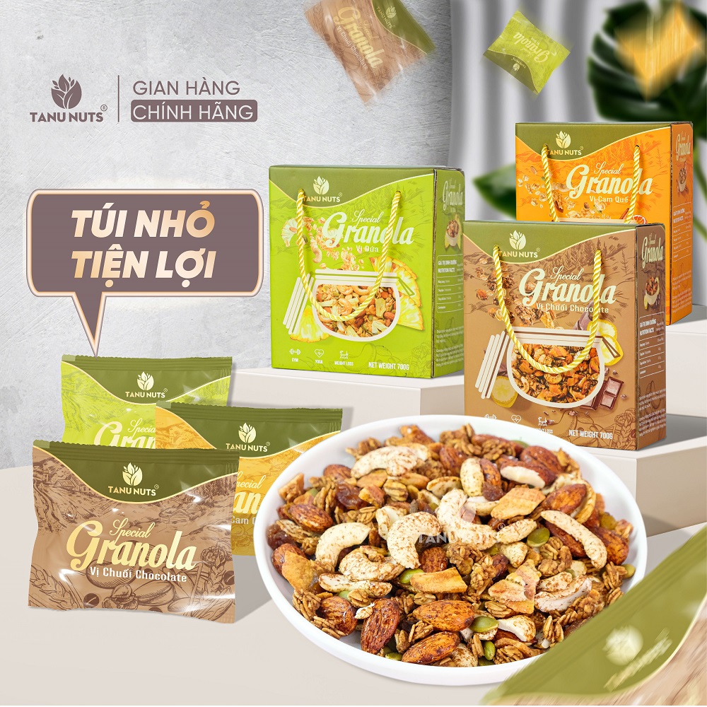 Ngũ cốc granola siêu hạt Special TANU NUTS túi nhỏ tiện lợi mix hạt dinh dưỡng tốt cho bà bầu, ăn kiêng giảm cân