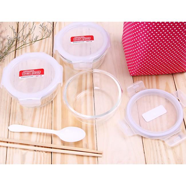 Bộ 3 Hộp Thủy Tinh Lock & Lock 380ml Và Túi Giữ Nhiệt