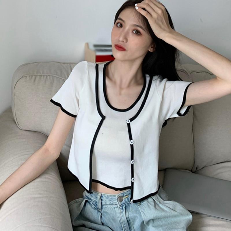 Áo Thun Tay Ngắn Cổ Tròn Giả Lớp