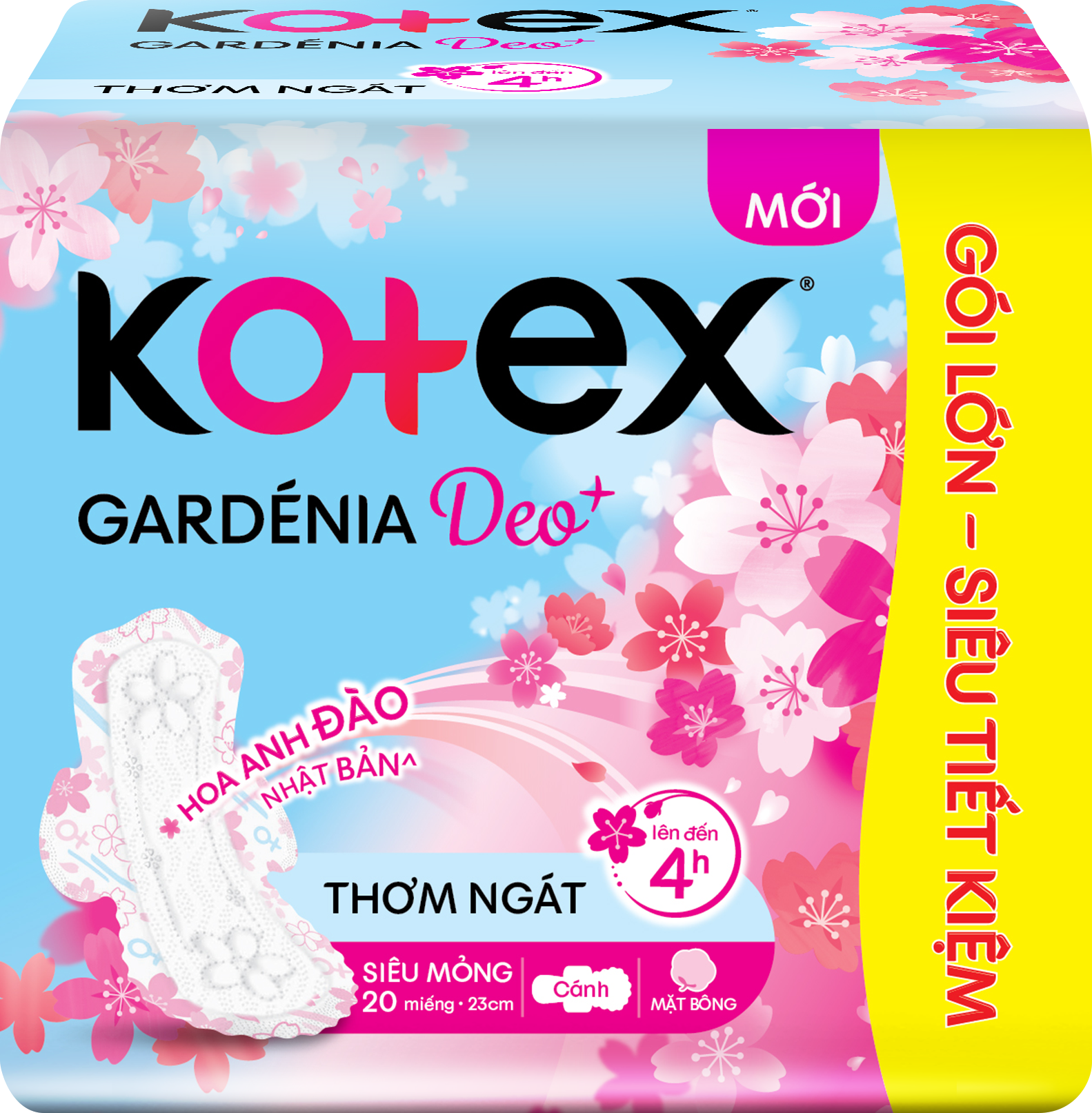 Combo 2 gói băng vệ sinh Gardenia Deo+ - Hoa Anh Đào siêu mỏng cánh 23cm (20 miếng/gói)