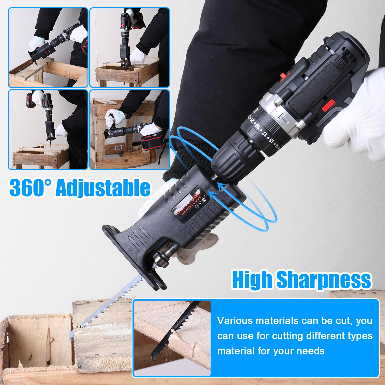 Electric Drill Modified To Electric Saws Accessory Modification Tool Kit Electric Reciprocating Saws Drill to Jig Saws Portable Woodworking Cutting Utility Tool for Wood Metal Cutting with 3 Sawblade