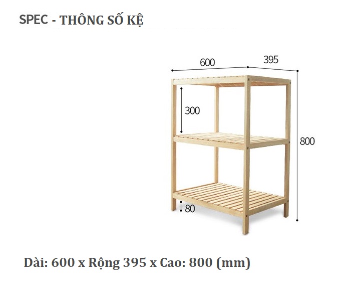 KỆ ĐỂ LÒ VI SÓNG 3 TẦNG GỖ THÔNG LẮP RÁP- Kích thước Dài 60 x Rộng 40 x Cao 80 cm