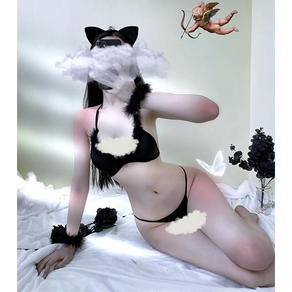 Cosplay mèo có đuôi đen sexy dễ thương bikini đồ lót mèo con kèm tai gợi cảm đáng yêu BIKI HOUSE N735 - Ship Hỏa Tốc HCM