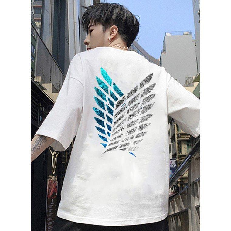 Áo phông unisex tay lỡ form rộng nam nữ họa tiết đôi cánh thiên thần vải dày mịn 2021T3180