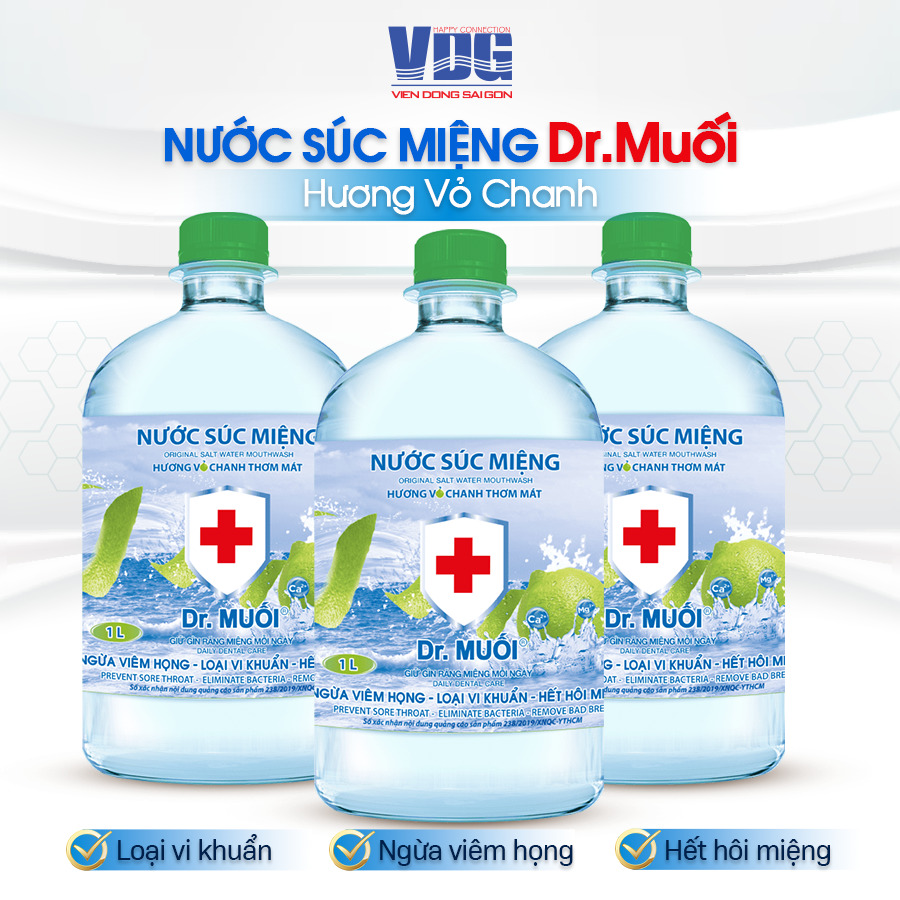 Nước súc miệng Dr. Muối hương vỏ chanh -Loại vi khuẩn, ngừa viêm họng, hết hôi miệng, chống sâu răng