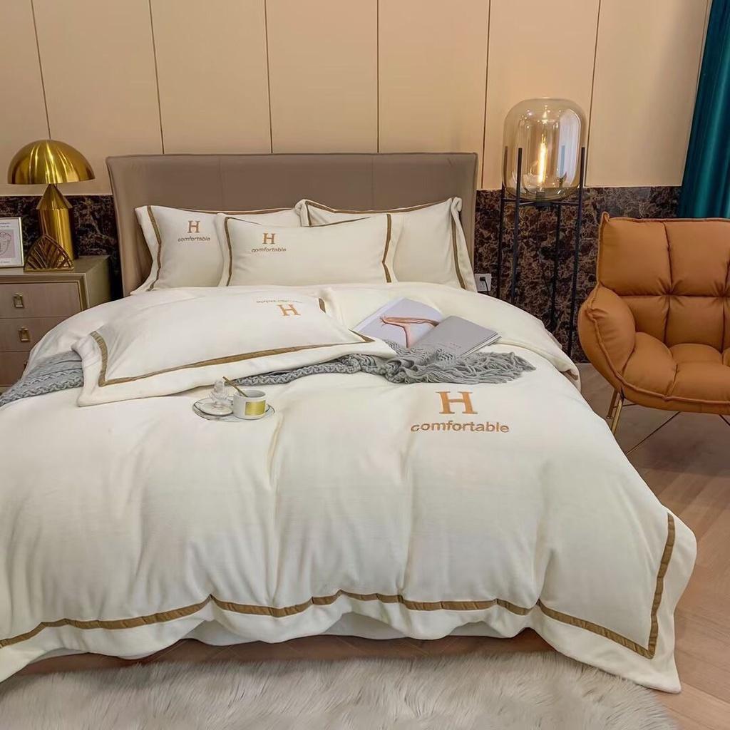 Bộ ga gối vỏ chăn nỉ chữ H 4 món