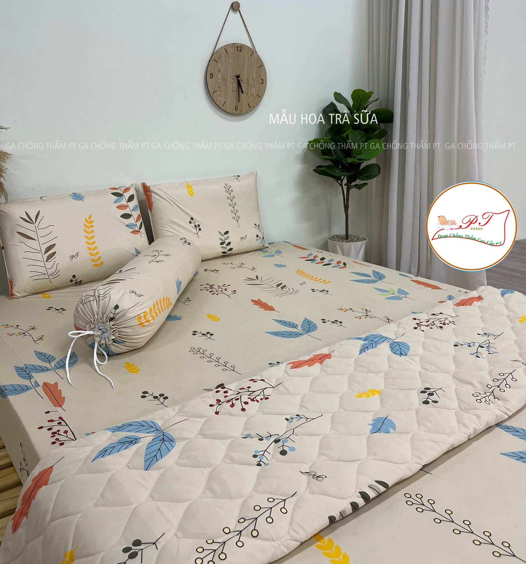Ga Chống Thấm Cao Cấp PT Mẫu Họa Tiết Hoa Trà Sữa