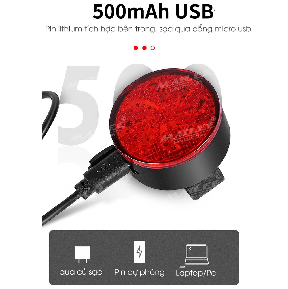 Đèn hậu cảnh báo xe đạp gắn sau CỐI XAY GIÓ AQ-113 dung lượng 500mAh 8 chế độ cảnh báo, sạc USB, chống nước IPX4 - Mai Lee
