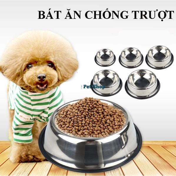 BÁT ĂN INOX CHO THÚ CƯNG CHÓ MÈO In hình bàn chân nổi Đế chống trượt