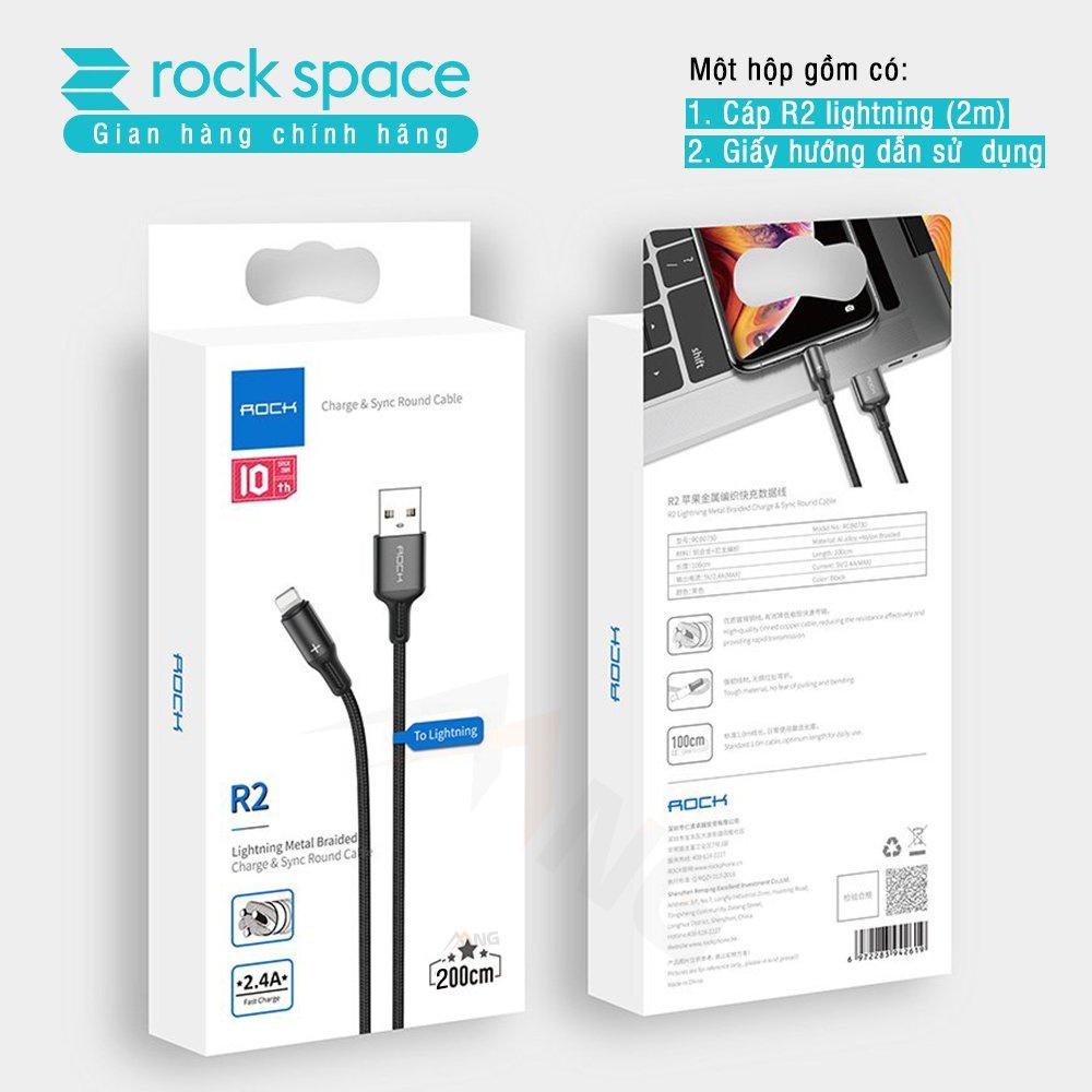 Dây Sạc Rockspace R2 dành cho Iphone dây dù màu đen,2M - Hàng chính hãng