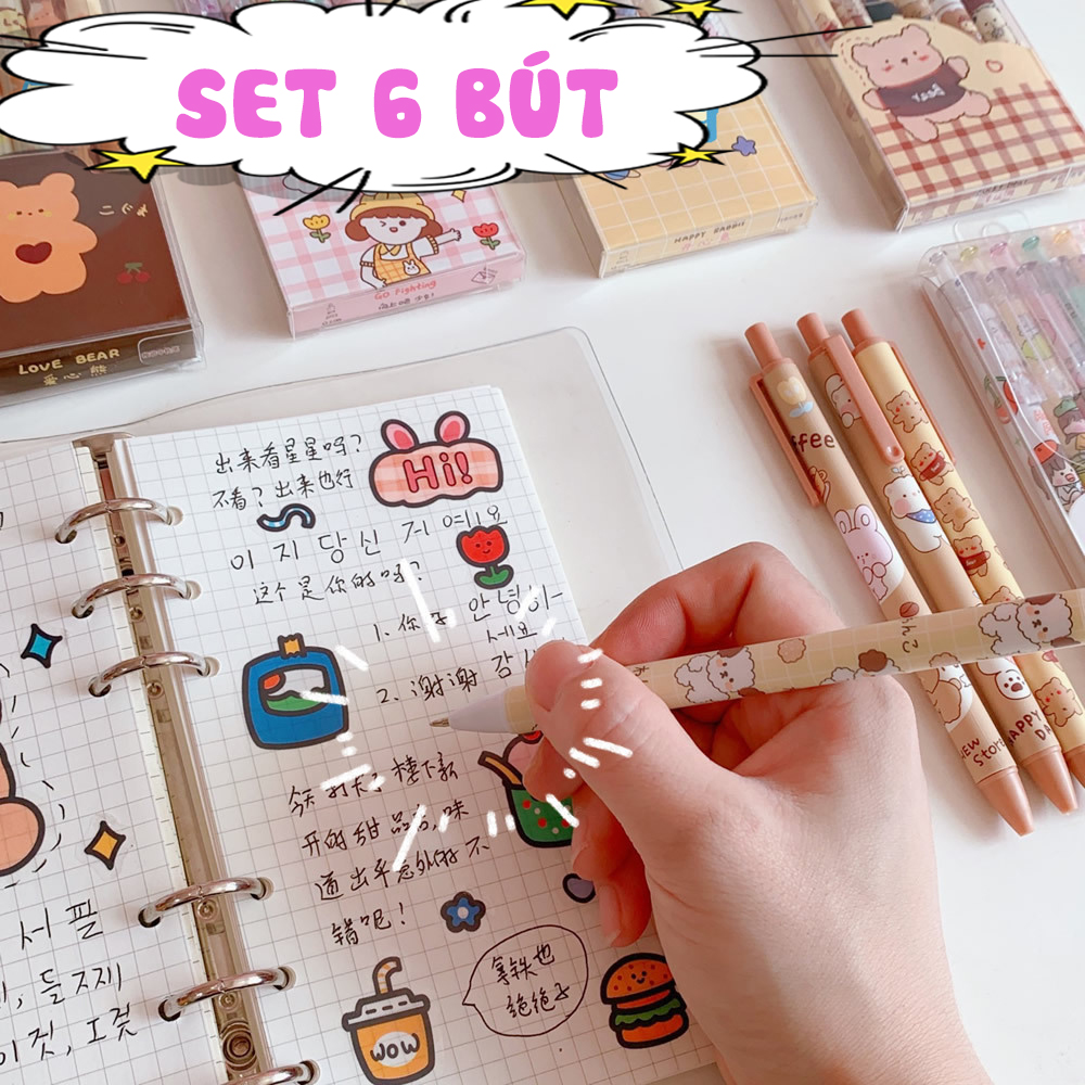 Combo 6 bút bi, bút viết văn phòng bắt mắt, cute dành cho mọi lứa tuổi