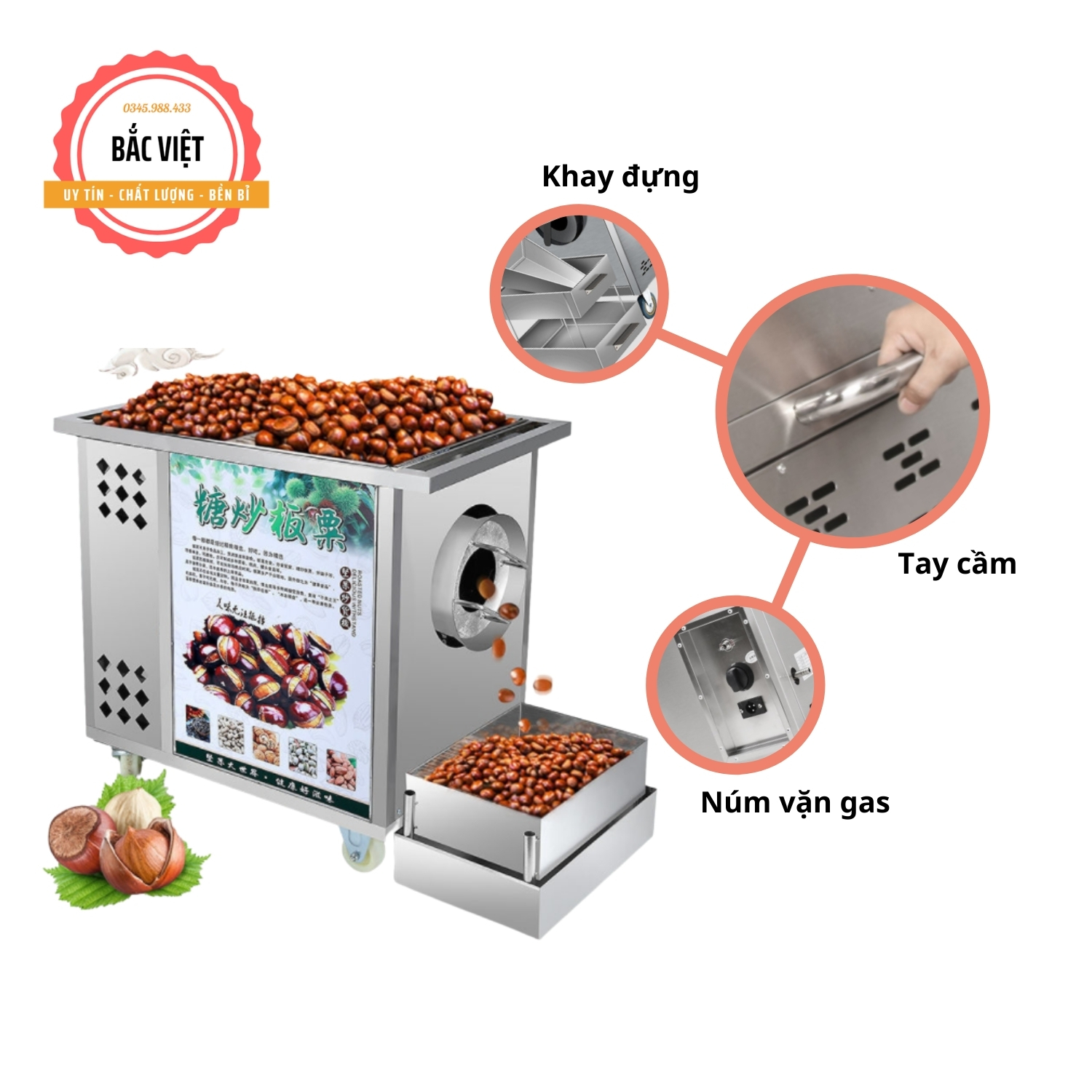 Máy rang hạt dẻ nhỏ dùng gas rang từ 5-7kg