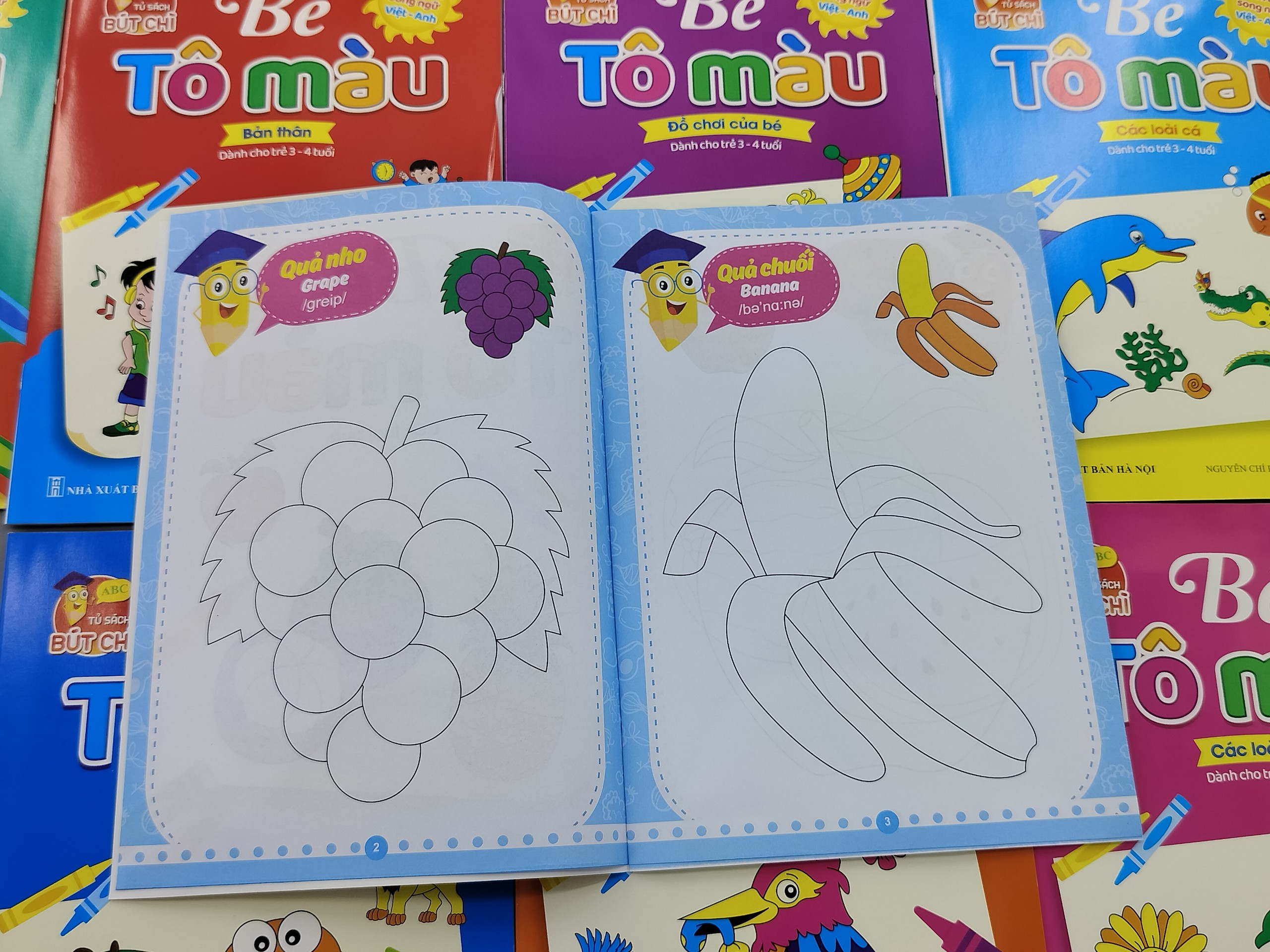 Sách - Combo 8 cuốn Bé tô màu nhiều chủ đề song ngữ Việt Anh cho trẻ từ 3-4 tuổi