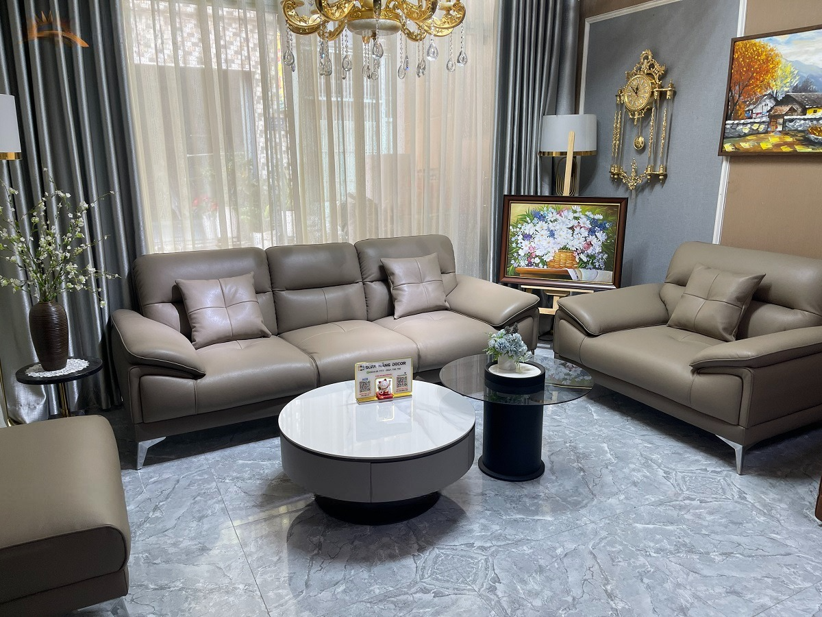 Combo ghế sofa băng da bò Italy Juno sofa màu xám cafe – SBFCT05 2m2 hàng cao cấp chuẩn da bò nhập khẩu Ý