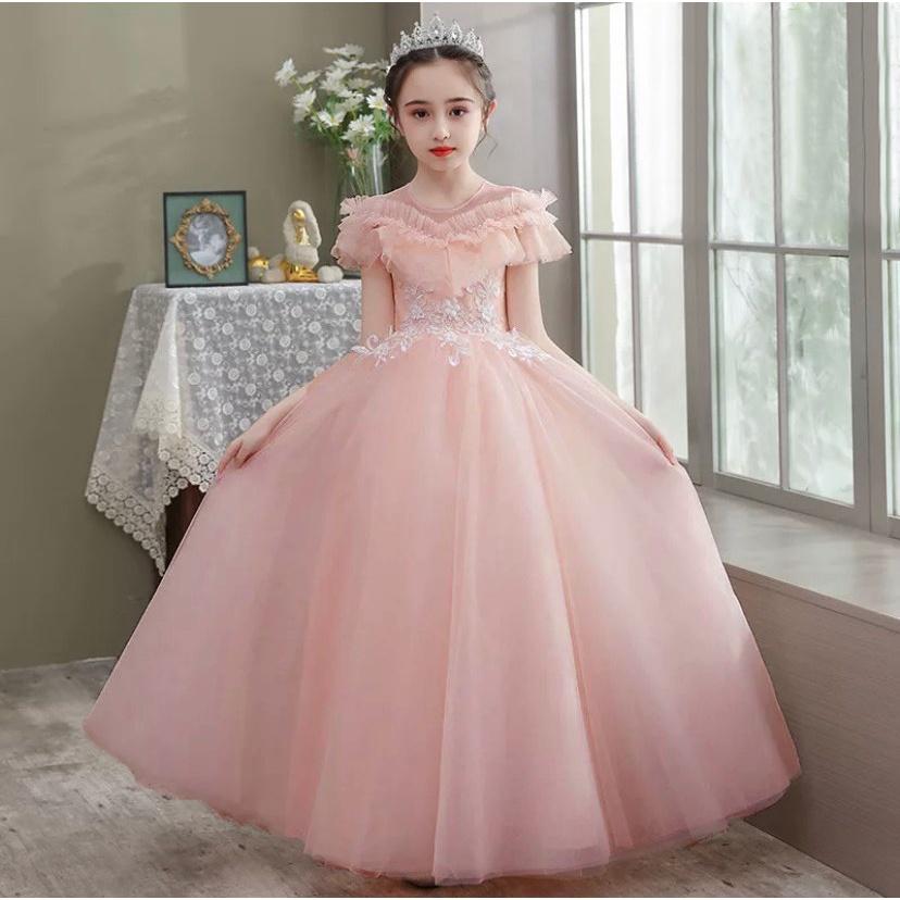 Váy đầm công chúa bé gái tùng dài sát nách màu hồng DBG087