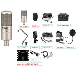 Combo bộ hát karaoke Live Stream thu âm Takstar PC-K200 và Sound card XOX K10 đầy đủ phụ kiện hàng chính hãng