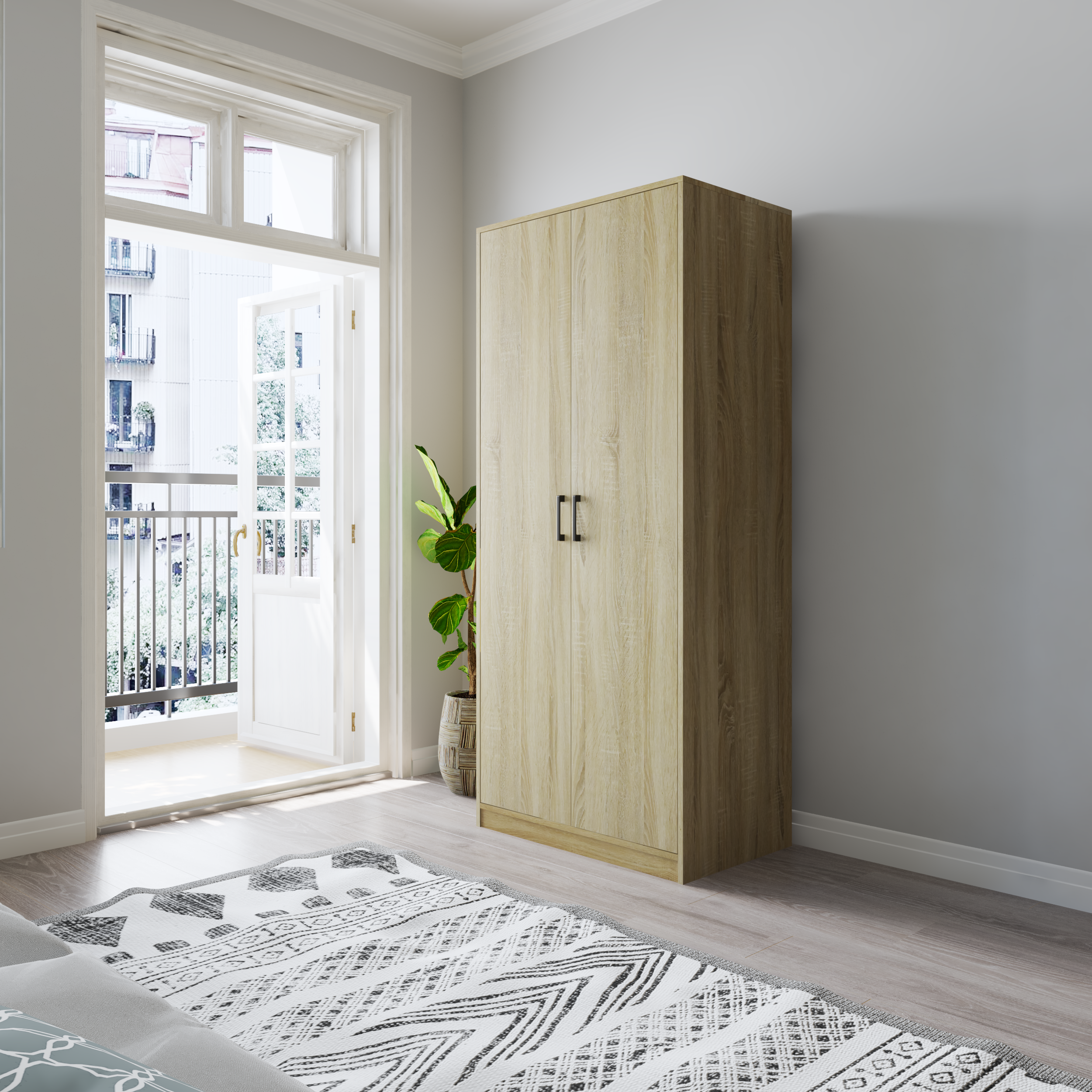 HAPPY FURNITURE , HEINEE - Tủ quần áo 2 cửa mở, TCM_216 , 80cm x 54cm x 190cm DxRxC, sản phẩm phổ thông