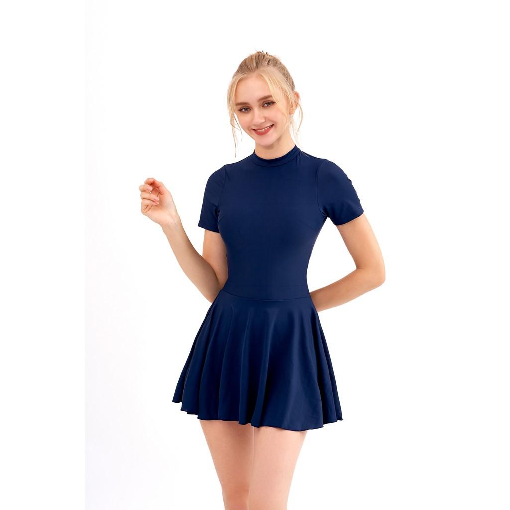 Đồ bơi Nữ kiểu Một mảnh váy tay ngắn- màu Xanh navy - BS298_NV