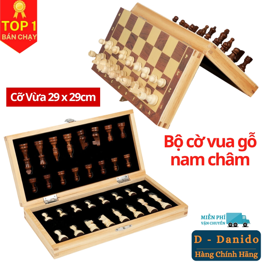 Bàn cờ vua gỗ nam châm cao cấp - Bộ cờ vua nam châm bằng gỗ thông tự nhiên chính hãng D Danido