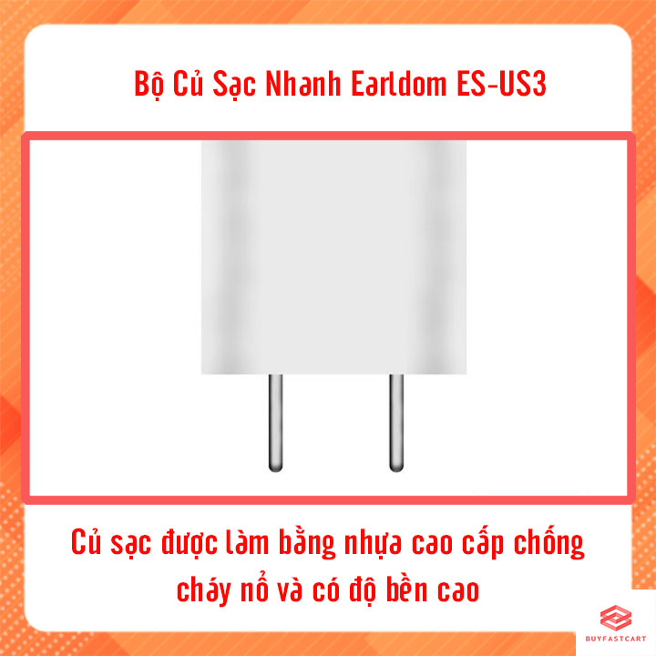 Bộ Củ Sạc nhanh QC 3.0 Earldom ES - US3 Đầu ra Type C Kèm Dây - Hàng chính hãng